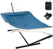 Double Hammock with Stand Included, Rope Hammock with Detachable Pillow and Hamm