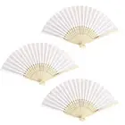 3pcs Bamboo Handle Foldable Fan White Handheld Fan Folding Fans Wedding
