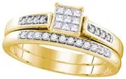 10k Yellow Gold Princess Diamond Bridal Wedding Ring Set 1/4 Cttw