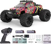 1: 14 RC Racing car,Equipped with 2 3S Rechargeable Batteries,4WD 80km/h,Brushless Motor 2.4G Remote Control,High-Speed Off-Road RC Truck (PT14R Red)