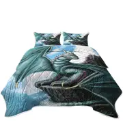 Blue Dragon Cliff Fantasy Art Coverlet
