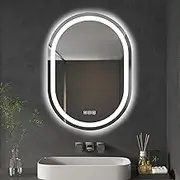 furduzz Bathroom LED Mirror, Oval 50x70 cm Wall Mounted Vanity Mirror with Front and Back Lights, Anti-Fog, Waterproof Smart Mirror, Memory Function,3 Colors Stepless Dimmable