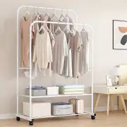 Heavy Duty Double Rail Garment Rack Rolling Clothes Rack w/ 2Tier Storage Shelf