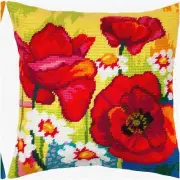 Poppy Dreams Cross-Stitch Pillow Kit - European Quality Tapestry Canvas, Vibrant