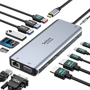 USB C Docking Station Dual Monitor,USB C Dock Dual HDMI Hub,14 in 1 Laptop Docking Station Triple Display to 2 HDMI VGA,100W PD,10Gbps USB 3.1,Type-C Data Transfer,Ethernet,Audio,SD/TF Slot
