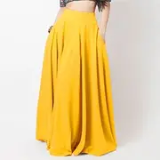 Women's Skirt A Line Swing Long Skirt Maxi High Waist Skirts Pleated Pocket Solid Colored Street Daily Spring Summer Fashion Casual Black Yellow Red