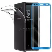 [Blue Frame] Screen Protector + Silicone Case Cover for Samsung Galaxy Note 8