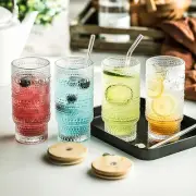 4 Pack/480ML Glass Drinking Cup Straw Bamboo Lid Tea Coffee Mug Beer Can Bottles