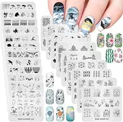 20pcs Nail Art Stamping Plates Set Summer Vacation Ocean Beach Waves Travel Theme Image Plates Nail Art Design Template Print Nail Stencils for Manicure DIY