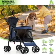 Folding Dog Stroller Adjustable Canopy Pet Travel Carrier w/Foot Activated Lock