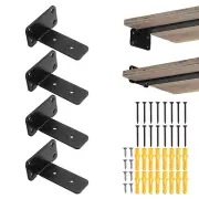 4 Pcs Shelf Brackets, 4" Long 3/16" Thick Brackets with 100 Lbs, Matte Black