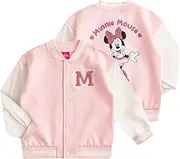 [Disney] Minnie Mouse Girls Letterman Varsity Bomber Fleece Jacket for for Infants, Toddlers, and Big Kids