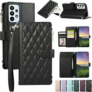 [ELEPIK] for Samsung Galaxy A33 5G Case, Adjustable Crossbody Wallet Case with Card Holder, Kickstand, Wristlet for Women Men, Durable PU Leather Magnetic Phone Case for Galaxy A33 5G, Black