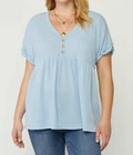 Entro waffle knit babydoll top Light Blue