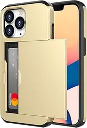 ZUSLAB iPhone 13 Pro Max Slide Armor Card Holder Case Protective Shockproof Hard Back Cover for Apple (2021) - Gold
