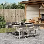 7 Piece Garden Dining Set with Cushions Light Grey Poly Rattan, Garden Furniture Sets