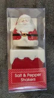 Santa Claus & Chimney Salt N Pepper Shakers New By Fun Sassy Christmas