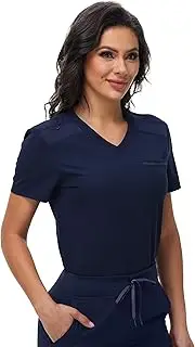 [FIRST WAY] Women's V-Neck Scrub Top with One Chest Pocket - Soft Stretchy Medical Uniforms - Tuck in Nurse Scrubs