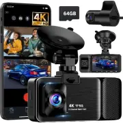 4K 3 Channel Dash Cam Front and Rear Inside, 5G WiFi Dash Cam, APP Control, N...