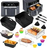 Hot Air Fryer Accessories for Tefal EY942B Dual Easy Fry XXL 11 Litres (6.5 L + 4.5 L) - 17 Pieces Airfryer Silicone Mould Accessory Set for Tefal Dual Hot Air Fryer - Silicone Mould, Cooking Grate