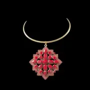 Red Gemstone Floral Pendant Choker Necklace Boho Elegant Retro Art Glam Cocktail