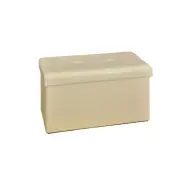 Simplify Faux Leather Double Folding Storage Ottoman in Ivory