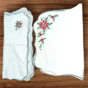 VTG Embroidered Placemats & Napkins 100% Cotton Set Of 8 White Poinsettia New