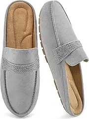 Almusen Mules for Women Flats Shoes: Comfortable Suede Slip On Casual Womens Mules Fashion Rhinestones Round Toe Work Loafers