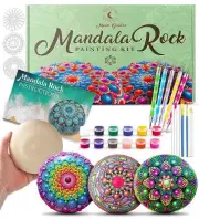 Mandala Rock Painting Kit - Mandala Dotting Tools Kit - Large Wooden Rocks for P
