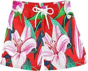 [RPLIFE] Boys Trunks, Toddler Boys Swim Trunks 2t, White Pink Lily Flowers Red