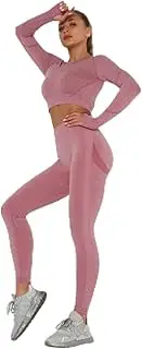 [N\\A] Seamless Women Gym Set Long Sleeve Top Belly Control High Waist Sport Leggings Gym Clothes Girls Tracksuit Sport Suit Sportwear