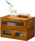 2-pc Stackable Storage Drawers - See-Through Wooden Small, Brown