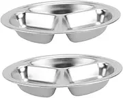 Amosfun 2Pcs Stainless Steel Lunch Tray with Dividers Deep Compartment Food Serving Plate for School Cafeteria Easy to Clean and Carry