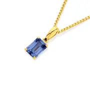 9ct Gold Created Ceylon Sapphire Emerald Cut Pendant in Blue