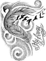 Temporary Tattoos,Feather HC-BB-897,Feather Tattoos,Water-Resistant,Resilience,Real Tattoo Look,Lasts 1-2 Weeks,18 x 11 cm