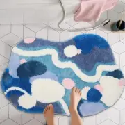 Bath Mat 3D Bathroom Moss Rug Non-Slip Soft Absorbent Area Rug for Bedroom Blue