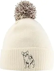 [Purple Print House] Chihuahua Bobble Hat - Embroidered Chihuahua Beanie Hat with Bobble - Christmas Dog Lover Gift Idea for Men Women Kids