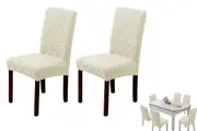 2pcs Chair Cover Universal Fitted Jacquard Seat Protector Cover for Party Home Kitchen Decor-Beige