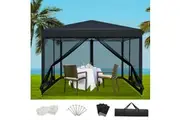 Instahut Gazebo Pop Up Marquee 3x3m Wedding Party Outdoor Camping Tent Canopy Shade Mesh Wall Black