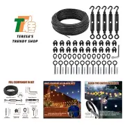 String Light Hanging Kit, Full Black Globe String Lights Suspension Kit w/ 10...