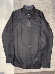 Ted Baker Velos LS Micro Print Textured Shirt Dark Grey - Size 2 Gray Slim Fit