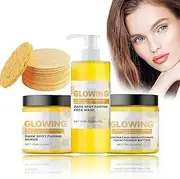Turmeric Glow Combo Skincare Set, Turmeric Kojic Acid Pads, Glow Combo-Glow Up Pads/Face Wash/Scrub/Hydrating Butter, Natural Exfoliation and Hydration Glowing Skin