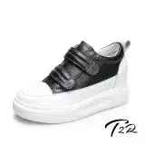 在飛比找遠傳friDay購物優惠-【T2R】正韓空運-增高鞋自黏款真皮小白鞋-增高約7公分-黑