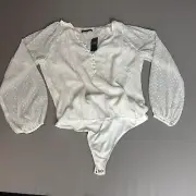 Abercrombie & Fitch Long Ballon Sleeve Top Bodysuit Vneck Cottagecore Boho XL