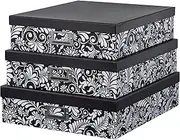 Soul & Lane Modern Botanical Decorative Cardboard Boxes with Lids, Set of 3 Black and White Floral Letter Storage for Documents, Memory Boxes for Keepsakes, Photos, Scrapbooks