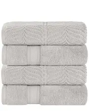 Superior set of 4 Zero Twist Cotton Elegant Chevron Soft Absorbent Assorted Bath Towels