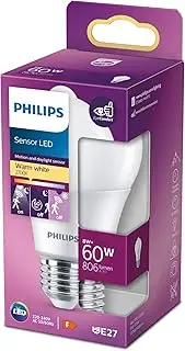 Philips LED Premium Sensor Frosted Light Bulb [E27 Edison Screw] 8W - 60W Equivalent, Warm White (2700K), Non Dimmable