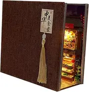 Garende Wooden Book Stand Puzzle Miniature Building Model with Light Bookshelf