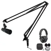 Audio Technica AT2040 Broadcast Podcast Podcasting Microphone+Boom+Headphones