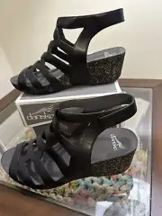 Dansko Selina Ankle Strap Wedge Gladiator Sandal EU 41 US 9 Black Leather